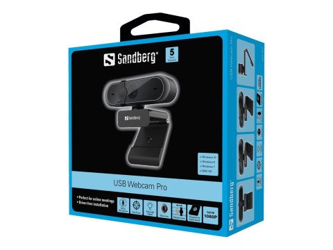 Sandberg USB Webcam Pro - Kamerka internetowa - kolor - 5 MP - 1920 x 1080 - 1080p - audio - USB 2.0