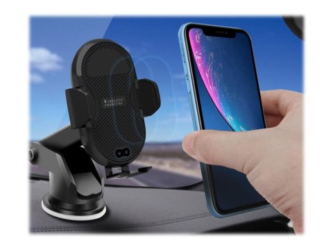 TECHly - Samochodowa bezprzewodowa stacja dokująca typu uchwyt - 10 wat - 2 A - Fast Charge - czarny