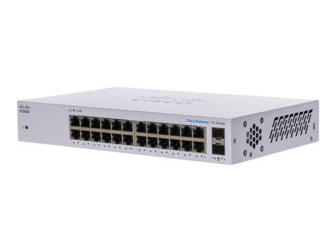 Cisco Business 110 Series 110-24T - Przełącznik - niezarządzalny - 24 x 10/100/1000 + 2 x zestaw Gigabit SFP - montowany w szafi