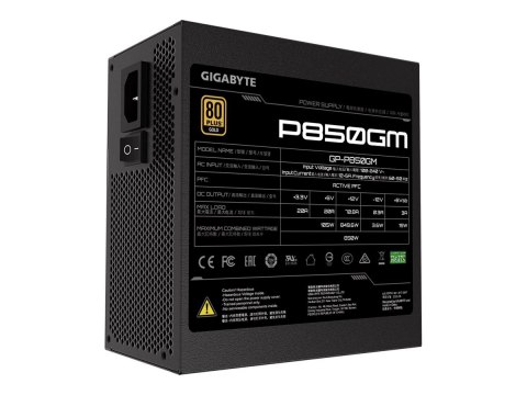 Gigabyte P850GM - Zasilacz (wewnętrzny) - ATX12V 2.31 - 80 PLUS Gold - AC 100-240 V - 850 wat - aktywna korekcja typu Power Fact