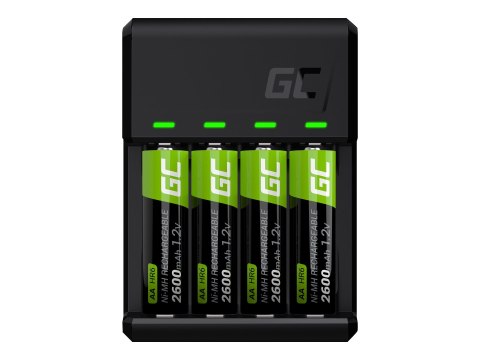 Green Cell VitalCharger - Ładowarka akumulatorów - 4 x ładowanie baterii - 0.5 wat - 1.2 A - czarny