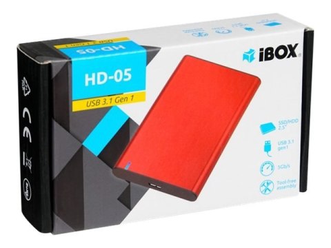 IBOX HD-05 - Obudowa pamięci - 2.5" - SATA 6Gb/s - USB 3.1 (Gen 1) - czerwony