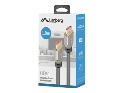 Lanberg - Ultra High Speed - kabel HDMI - HDMI męski do HDMI męski - 1.8 m - czarny - obsługa 8K 60 Hz, obsługa 5K 120 Hz, obsłu