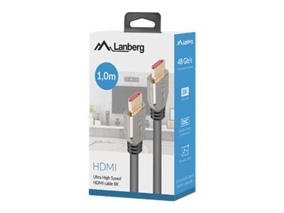 Lanberg - Ultra High Speed - kabel HDMI - HDMI męski do HDMI męski - 1 m - czarny - obsługa 8K 60 Hz, obsługa 5K 120 Hz, obsługa