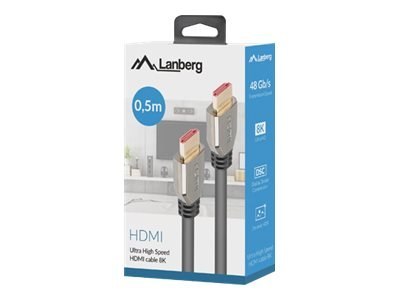 Lanberg - Ultra High Speed - kabel HDMI - HDMI męski do HDMI męski - 50 cm - czarny - obsługa 8K 60 Hz, obsługa 5K 120 Hz, obsłu