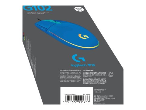 Logitech Gaming Mouse G102 LIGHTSYNC - Mysz - praworęczna - optyczna - 6 przyciski - przewodowa - USB - niebieski