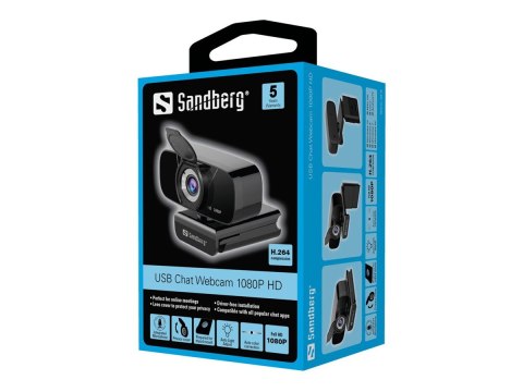 Sandberg USB Chat Webcam 1080P HD - Kamerka internetowa - kolor - 2 MP - 1920 x 1080 - 1080p - audio - USB 2.0 - MJPEG, H.264, Y
