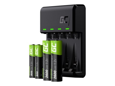 Green Cell VitalCharger - Ładowarka akumulatorów - 4 x ładowanie baterii - 0.5 wat - czarny - z 4 x akumulatorem NiMH 800 mAh AA