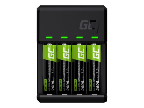 Green Cell VitalCharger - Ładowarka akumulatorów - 4 x ładowanie baterii - 0.5 wat - czarny - z 4 x akumulatorem NiMH 800 mAh AA