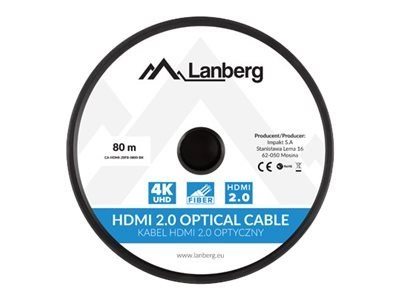 Lanberg - Duża szybkość premium - kabel HDMI z Ethernet - HDMI męski do HDMI męski - 80 m - czarny - Active Optical Cable (AOC),