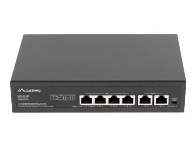 Lanberg RSFE-4P-2FE-60 - Przełącznik - niezarządzalny - 2 x 10/100 (uplink) + 4 x 10/100 (PoE+) - stacjonarny, montowany na ścia