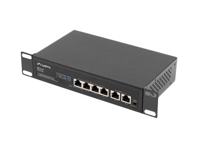 Lanberg RSFE-4P-2FE-60 - Przełącznik - niezarządzalny - 2 x 10/100 (uplink) + 4 x 10/100 (PoE+) - stacjonarny, montowany na ścia
