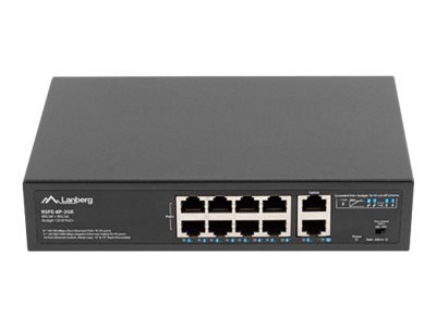 Lanberg RSFE-8P-2GE-120 - Przełącznik - niezarządzalny - 2 x 10/100 (uplink) + 8 x 10/100 (PoE+) - stacjonarny, montowany na ści