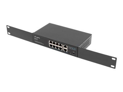 Lanberg RSFE-8P-2GE-120 - Przełącznik - niezarządzalny - 2 x 10/100 (uplink) + 8 x 10/100 (PoE+) - stacjonarny, montowany na ści