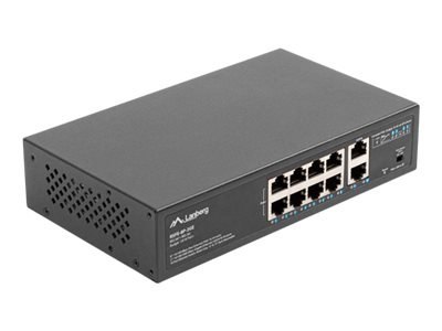 Lanberg RSFE-8P-2GE-120 - Przełącznik - niezarządzalny - 2 x 10/100 (uplink) + 8 x 10/100 (PoE+) - stacjonarny, montowany na ści