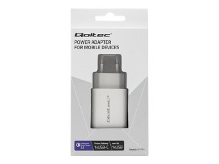 Qoltec Mains charger - Zasilacz - 18 wat - 3 A - PD, QC 3.0 (USB, USB-C) - biały