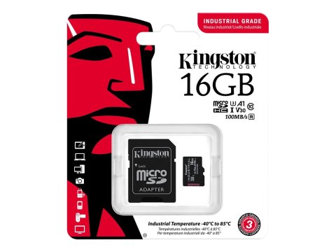 Kingston Industrial - Karta pamięci flash (adapter microSDHC na SD w zestawie) - 16 GB - A1 / Video Class V30 / UHS-I U3 / Class