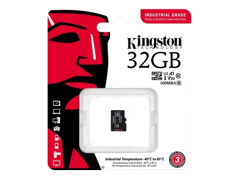 Kingston Industrial - Karta pamięci flash (adapter microSDHC na SD w zestawie) - 32 GB - A1 / Video Class V30 / UHS-I U3 / Class