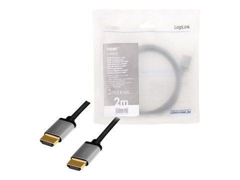 LogiLink - Duża szybkość - kabel HDMI z Ethernet - HDMI męski do HDMI męski - 2 m - potrójnie ekranowany - szary, czarny - obsłu