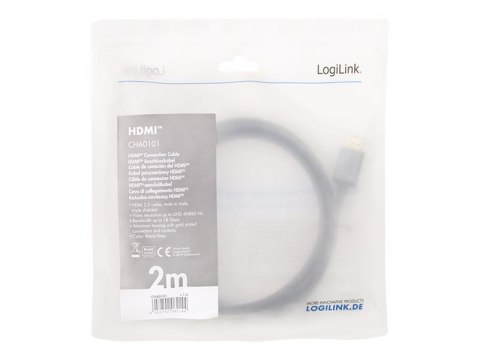 LogiLink - Duża szybkość - kabel HDMI z Ethernet - HDMI męski do HDMI męski - 2 m - potrójnie ekranowany - szary, czarny - obsłu