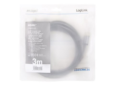 LogiLink - Duża szybkość - kabel HDMI z Ethernet - HDMI męski do HDMI męski - 3 m - potrójnie ekranowany - czarny - obsługa 4K 6