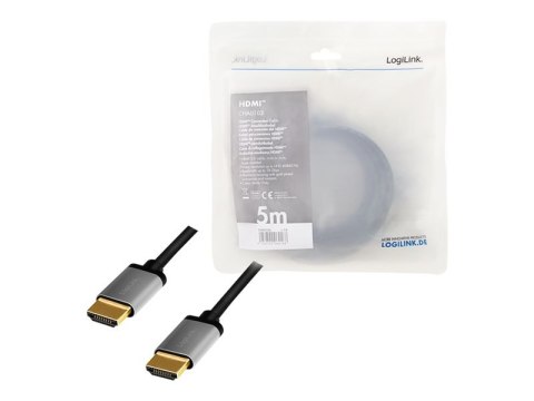 LogiLink - Duża szybkość - kabel HDMI z Ethernet - HDMI męski do HDMI męski - 5 m - potrójnie ekranowany - szary, czarny - obsłu