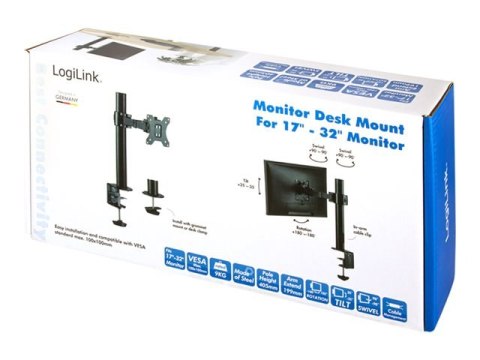 LogiLink - Zestaw do montażu - ramię regulowane - dla wyświetlacz LCD - stal - czarny - rozmiar ekranu: 17"-32" - montaż na biur