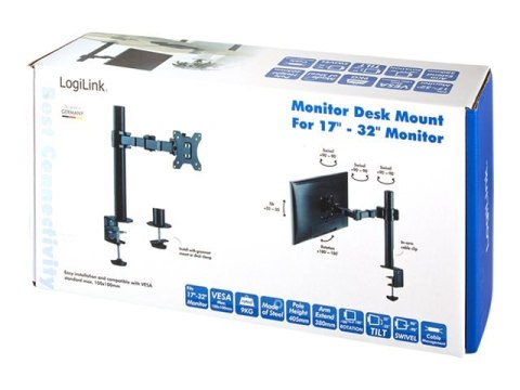 LogiLink - Zestaw do montażu - ramię regulowane - dla wyświetlacz LCD - stal - czarny - rozmiar ekranu: 17"-32" - montaż na biur