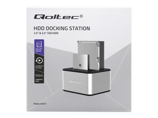 Qoltec - Stacja dokująca HDD/SSD -zatoki: 2 - 2,5" / 3,5" współdz. - SATA 6Gb/s - USB 3.0 - srebrny