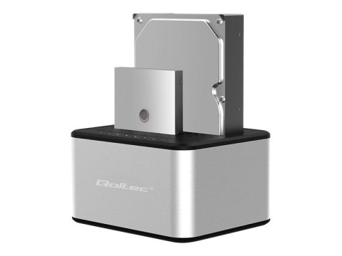 Qoltec - Stacja dokująca HDD/SSD -zatoki: 2 - 2,5" / 3,5" współdz. - SATA 6Gb/s - USB 3.0 - srebrny