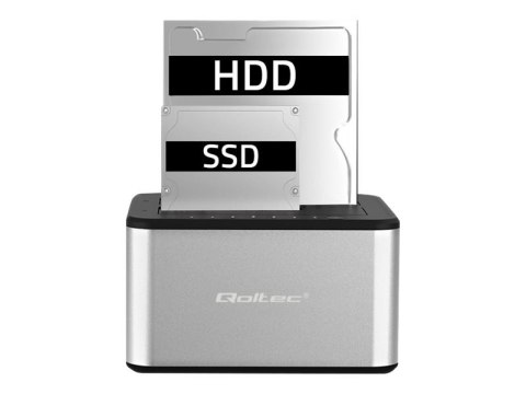 Qoltec - Stacja dokująca HDD/SSD -zatoki: 2 - 2,5" / 3,5" współdz. - SATA 6Gb/s - USB 3.0 - srebrny
