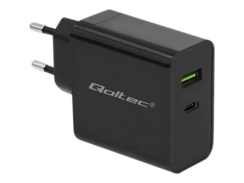 Qoltec - Zasilacz - 45 wat - 3 A - PD - 2 złącza wychodzące (USB, USB-C) - czarny
