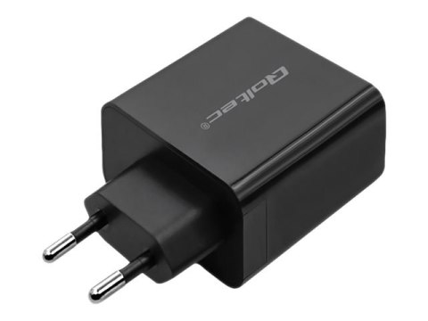 Qoltec - Zasilacz - 45 wat - 3 A - PD - 2 złącza wychodzące (USB, USB-C) - czarny