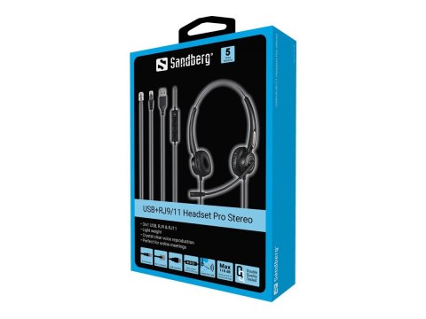 Sandberg USB+RJ9/11 Office Headset Pro Stereo - Słuchawka - nauszne - przewodowa - USB, RJ-11
