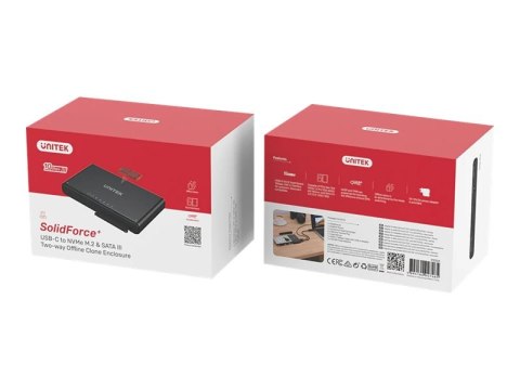 Unitek SolidForce+ - Obudowa pamięci - M.2, 2,5" / 3,5" współdz. - SATA 6Gb/s / PCIe 3.0 x2 (NVMe) - USB 3.2 (Gen 2) - czarny