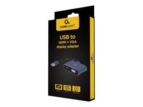Cablexpert - Adapter wideo - USB Typ A męski do HD-15 (VGA), HDMI żeński - 15 cm - kosmiczna szarość - obsługa 1080p przy 60 Hz 
