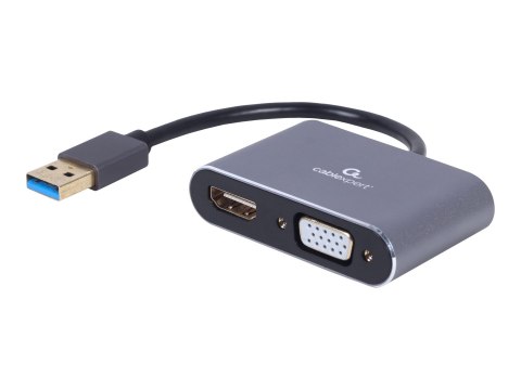Cablexpert - Adapter wideo - USB Typ A męski do HD-15 (VGA), HDMI żeński - 15 cm - kosmiczna szarość - obsługa 1080p przy 60 Hz 