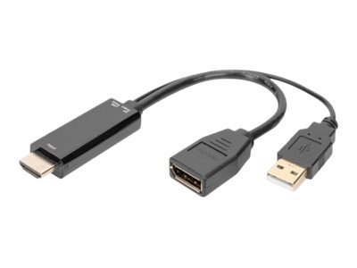 DIGITUS - Kabel przejściowy - HDMI męski do USB, DisplayPort 20-pin - 20 cm - podwójne ekranowanie - czarny - obsługa 2K, obsług
