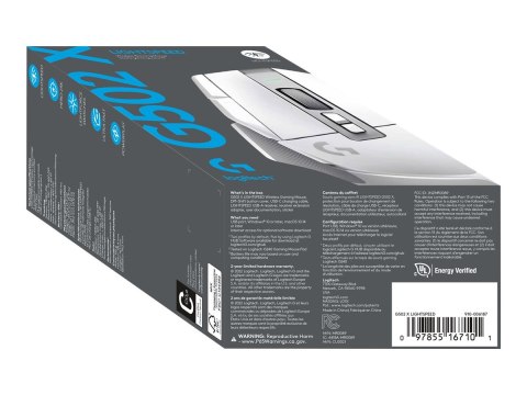 Logitech G G502 X LIGHTSPEED - Mysz - optyczna - 8 przyciski - bezprzewodowa - 2.4 GHz - odbiornik USB Logitech LIGHTSPEED - bia