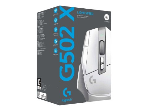 Logitech G G502 X LIGHTSPEED - Mysz - optyczna - 8 przyciski - bezprzewodowa - 2.4 GHz - odbiornik USB Logitech LIGHTSPEED - bia