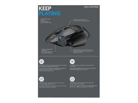 Logitech G G502 X LIGHTSPEED - Mysz - optyczna - 8 przyciski - bezprzewodowa - 2.4 GHz - odbiornik USB Logitech LIGHTSPEED - cza
