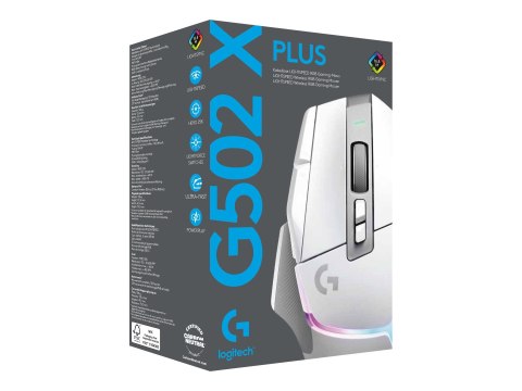 Logitech G G502 X PLUS - Mysz - optyczna - 11 przyciski - bezprzewodowa - 2.4 GHz - odbiornik USB Logitech LIGHTSPEED - biały