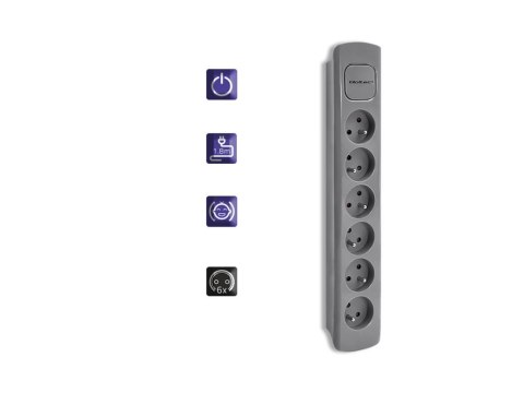 Qoltec - Linka zasilania - AC 230 V - 3680 wat - wejście: 3-pole - złącza wyjściowe: 6 (6 x 3 bieguny) - 1.8 m przewód - Francja
