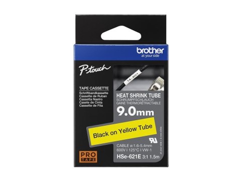 Brother HSe-621E - Czarny na żółtym - Roll (0.9 cm x 1.5 m) 1 kaseta(y) skrzynka wisząca - taśma rurki termokurczliwej - dla P-T
