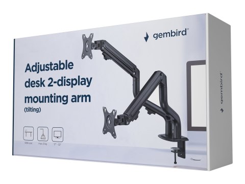 Gembird MA-DA2-02 - Zestaw do montażu (ramię do montażu na biurku) - z regulacją - dla 2 panele płaskie - nachylanie, do 8 kg - 