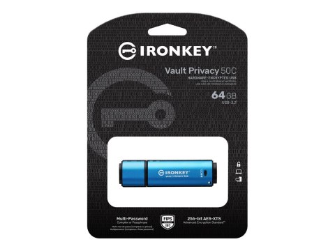 Kingston IronKey Vault Privacy 50C - Pendrive USB - zaszyfrowany - 64 GB - USB-C 3.2 Gen 1 - Zgodność z TAA