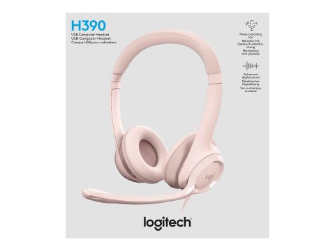 Logitech H390 - Słuchawka - nauszne - przewodowa - USB-A - różowy