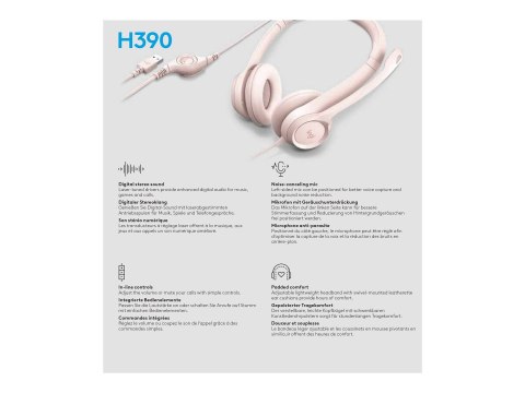 Logitech H390 - Słuchawka - nauszne - przewodowa - USB-A - różowy