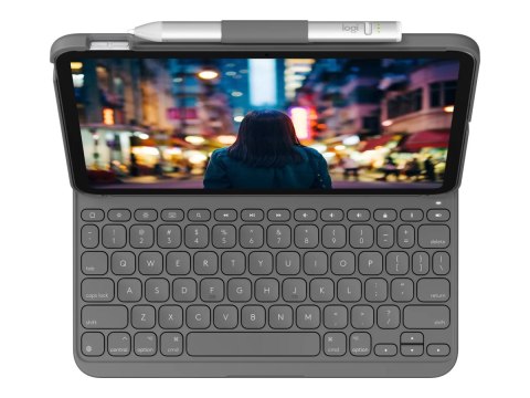 Logitech Slim Folio - Etui na klawiaturę - bezprzewodowa - Bluetooth LE - QWERTY - Wielka Brytania - oksfordzka szarość - dla Ap