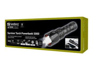 Sandberg Active Survivor Torch Powerbank 5000 - Powerbank - 5000 mAh - 18.5 Wh - 2 A - 2 złącza wychodzące (USB, USB-C) - czarny